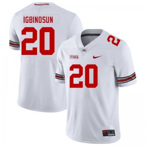#20 Davison Igbinosun Ohio State White Men Jersey Replica Football 770397-362