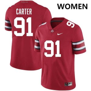 #91 Jarquez Carter The Ohio State Red Women Jersey Alumni Football 211353-867